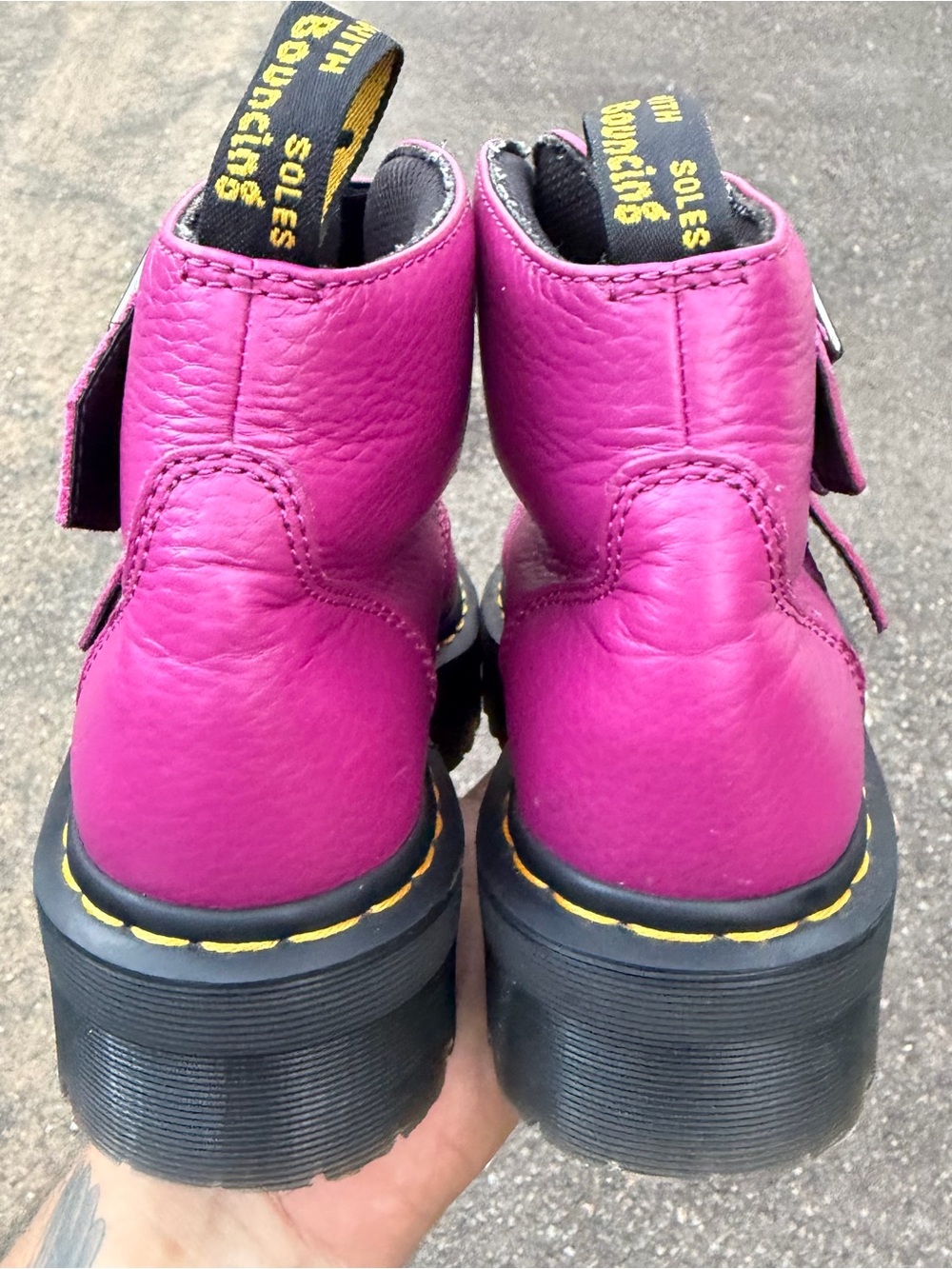 Dr Martens Devon Heart Milled Napa Leather Fushia Platform Combat Boots Size 8 - Picture 6 of 9